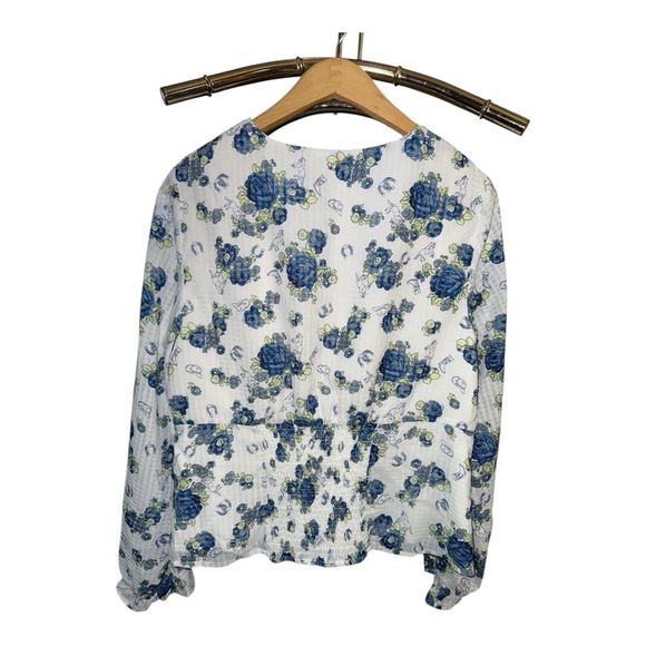 ModCloth Ivory Blue Floral V Neck Peplum Blouse XL Romantic Cottagecore - Picture 6 of 6
